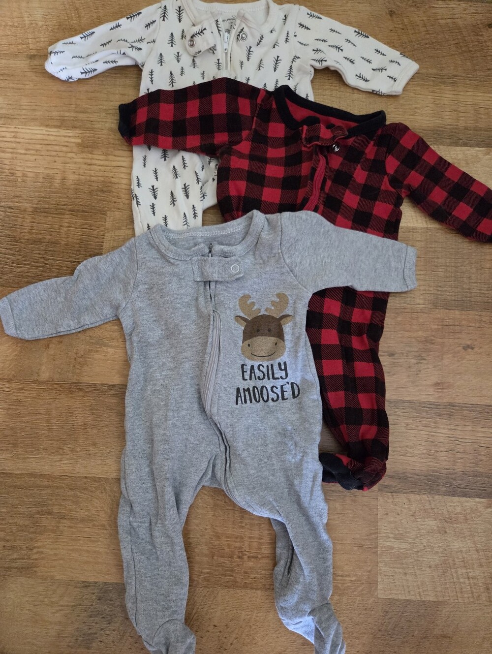 The Peanutshell Buffalo Moose Baby Sleepers for Boys or Girls Set of 3